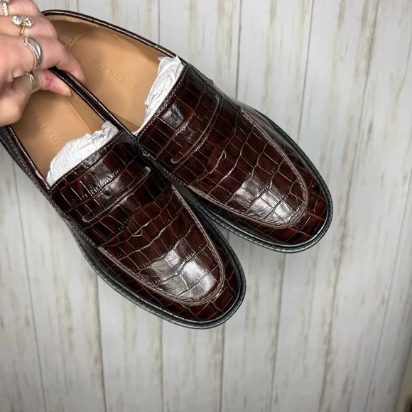 Everlane Lug Loafer NWOB Brown Crocodile Pattern Loafers - Picture 8 of 10